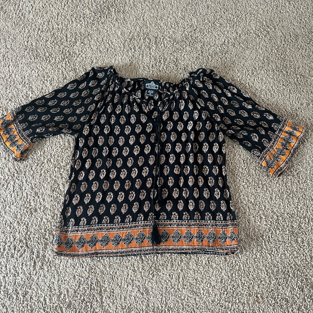 Lucky Brand Black and Orange Boho Top